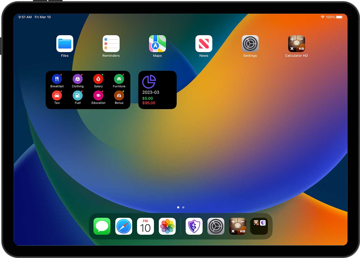 DayCost 2 - Main Page - iPad
