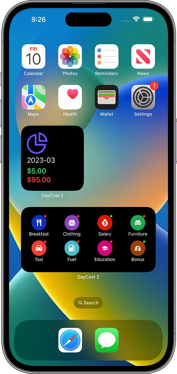 DayCost 2 - Main Page - iPhone