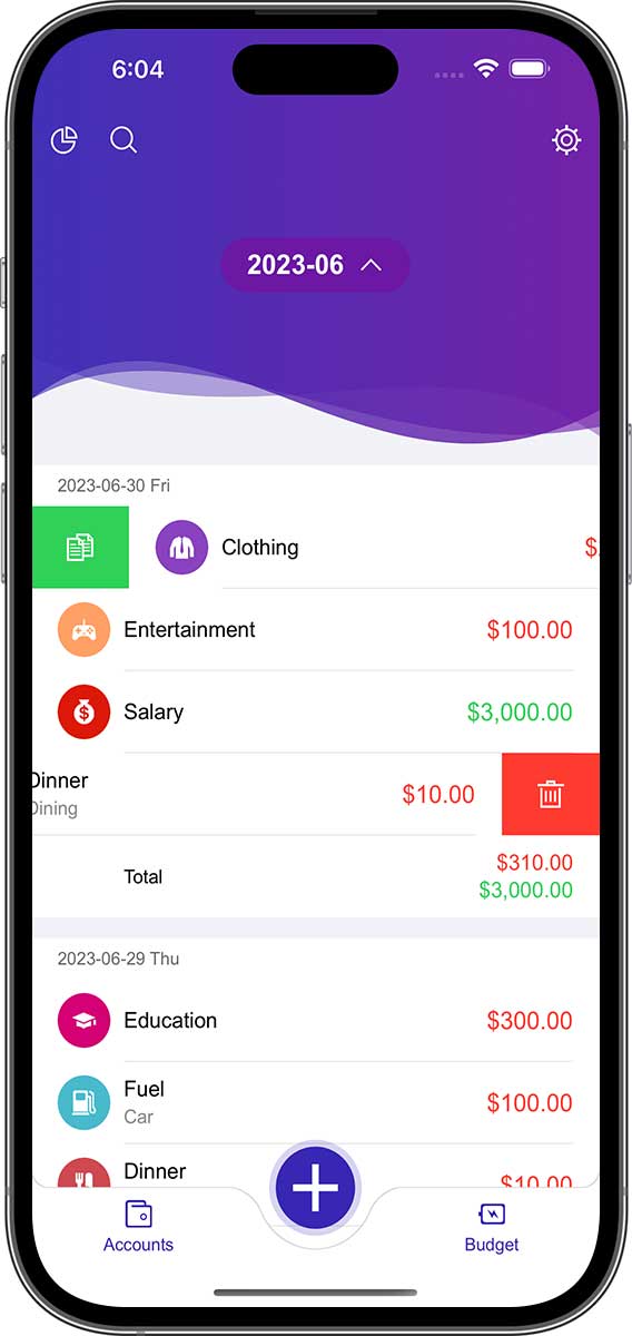 DayCost 2 - Main Page - iPhone
