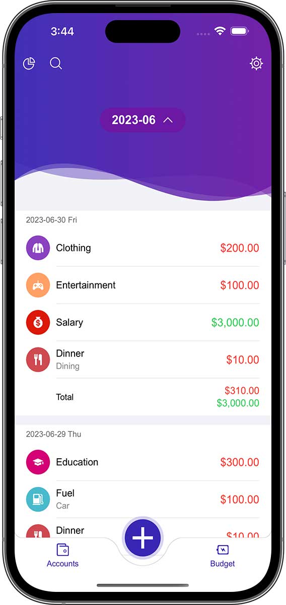 DayCost 2 - Main Page - iPhone
