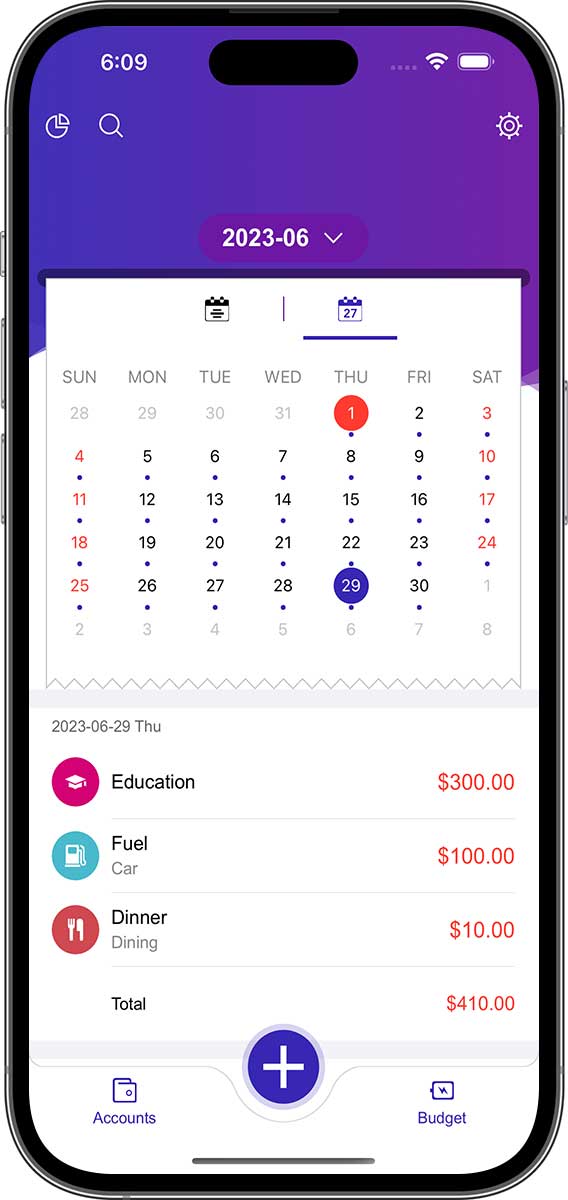 DayCost 2 - Main Page - iPhone