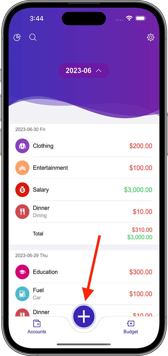 DayCost 2 - Main Page - iPhone