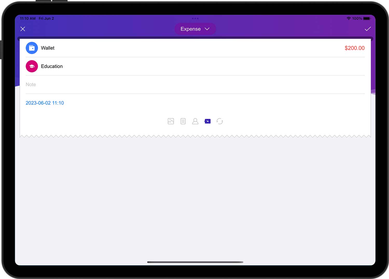 DayCost 2 - Main Page - iPad