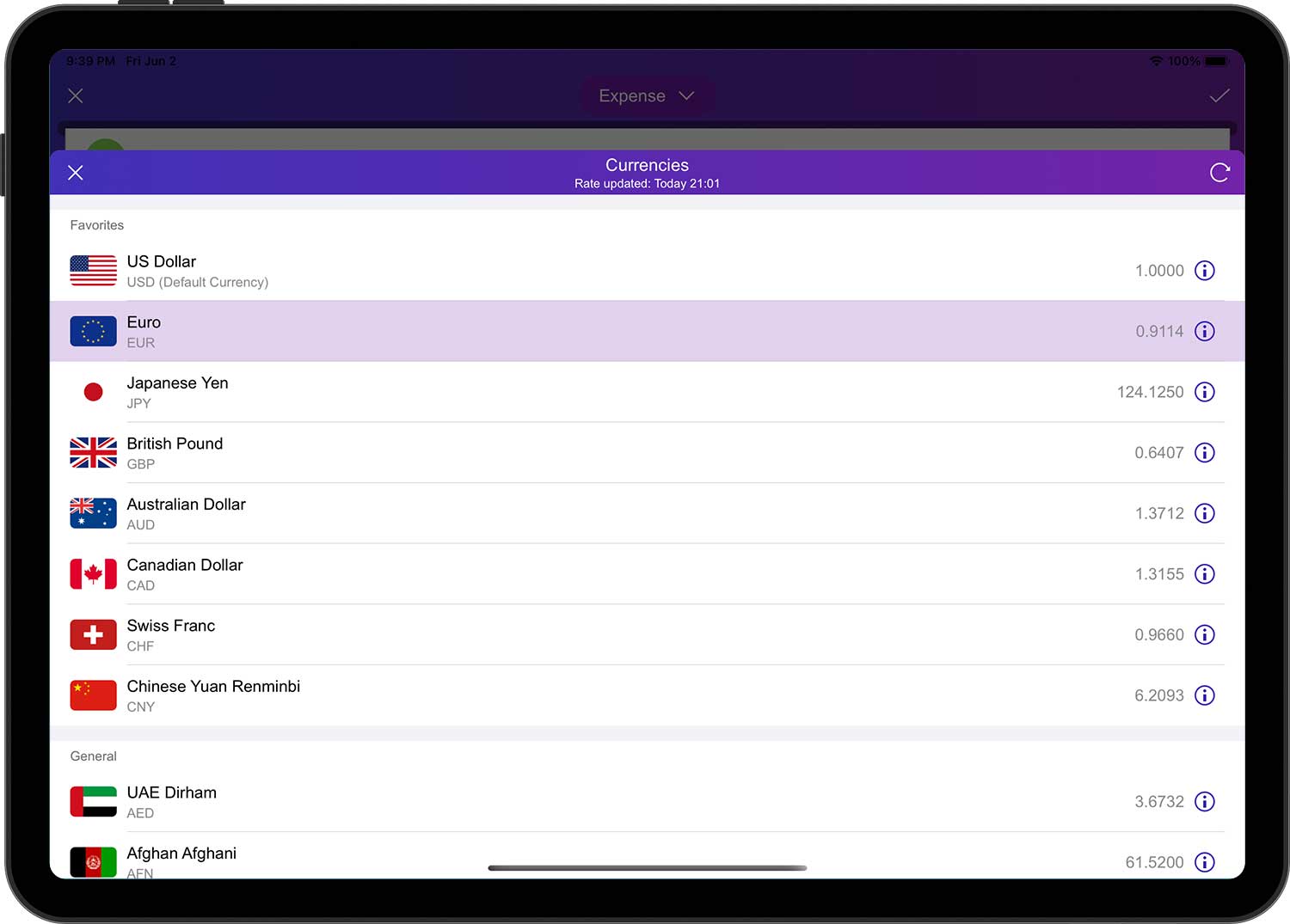 DayCost 2 - Main Page - iPad