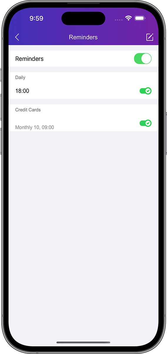 DayCost 2 - Settings - iPhone