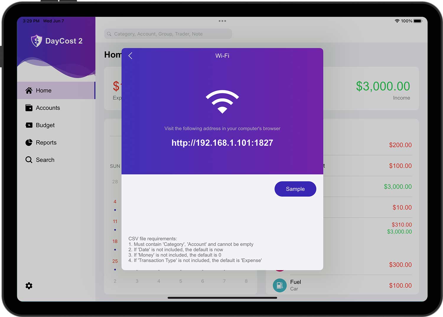 DayCost 2 - Settings - iPad