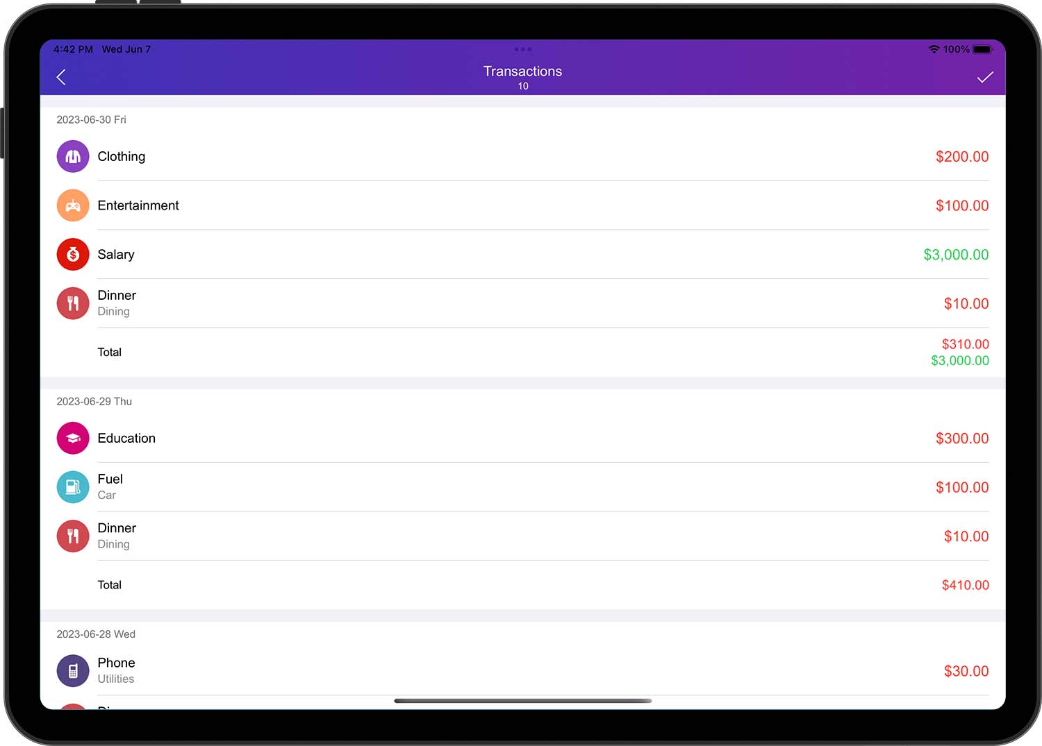 DayCost 2 - Settings - iPad
